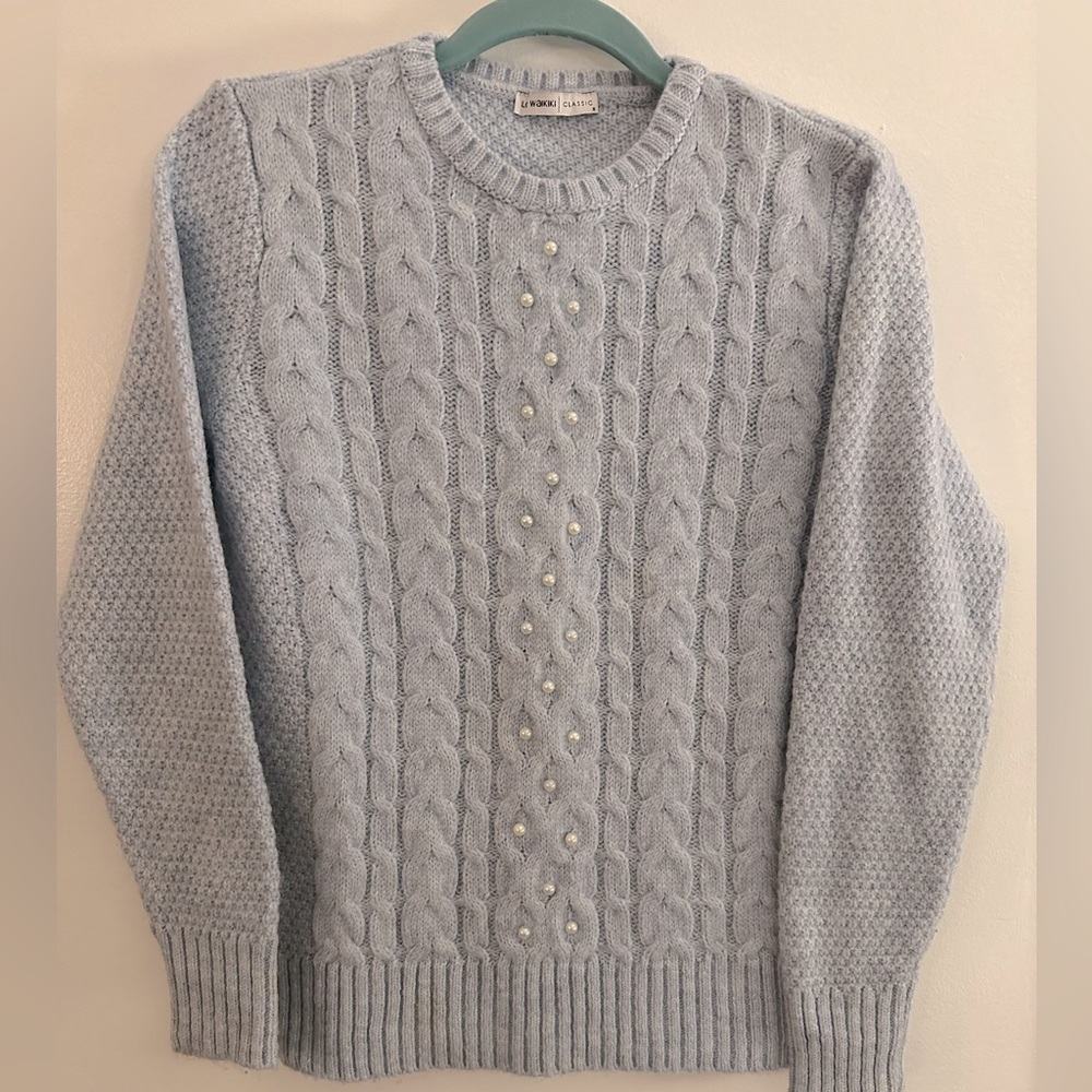 LC Waikiki baby blue Beaded Sweater  Women's Size S Long Sleeve